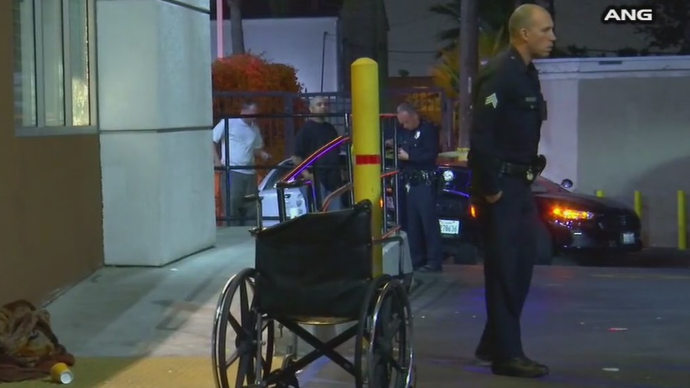 Elderly man sleeping in wheelchair shot outside a South LA McDonald's