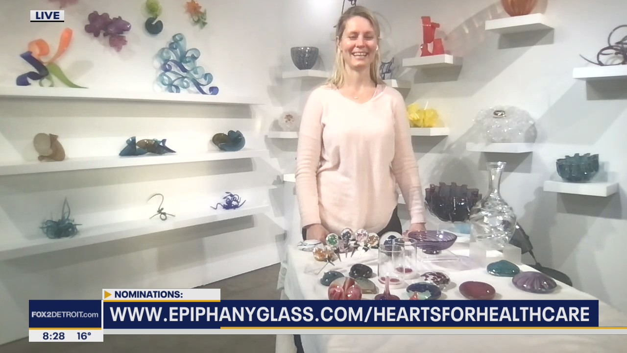 Handmade hearts for health care workers from Epiphany Glass
