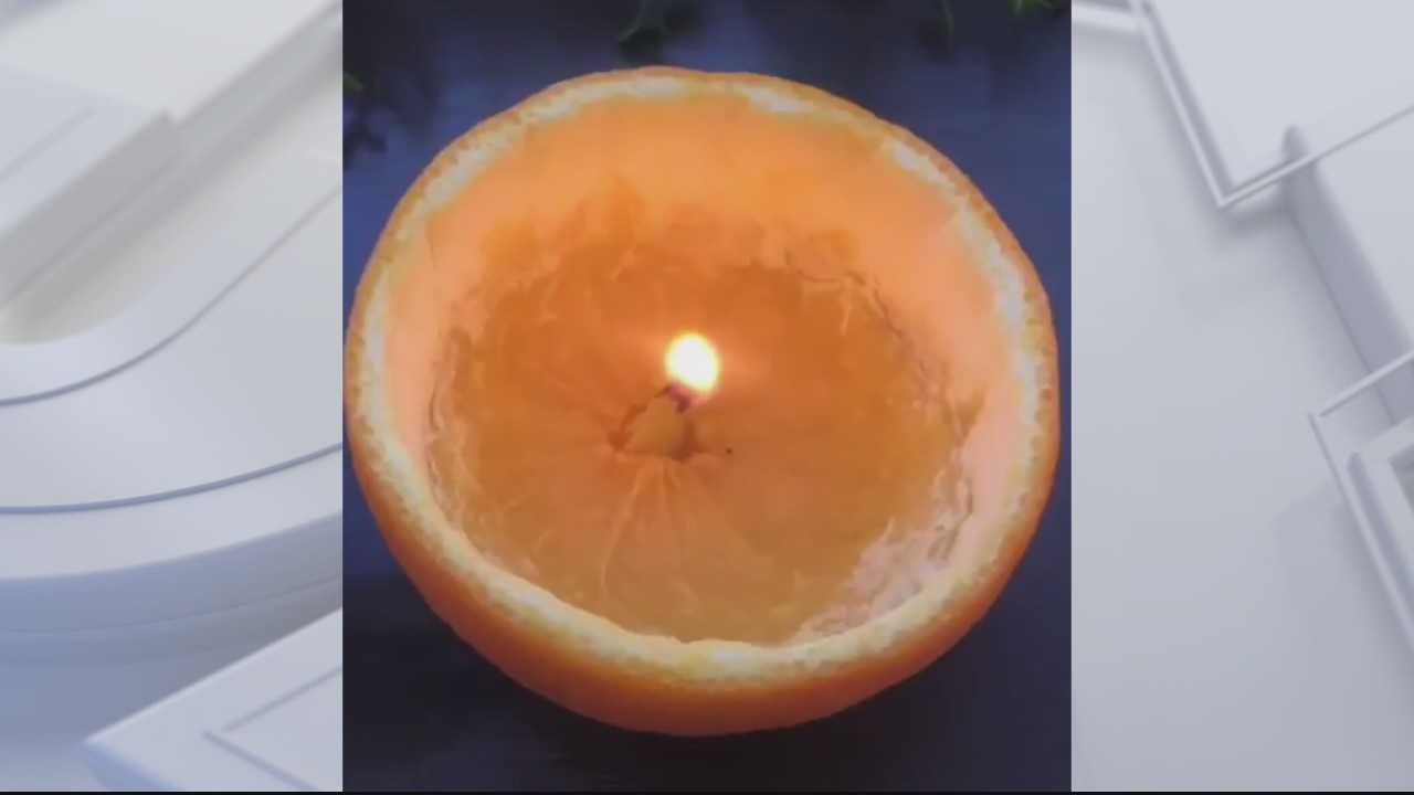 EMU Senior shows Derek Kevra how to reuse citrus peels for home projects