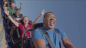 Tony McEwing test rides new Wonder Woman rollercoaster at Six Flags Magic Mountain