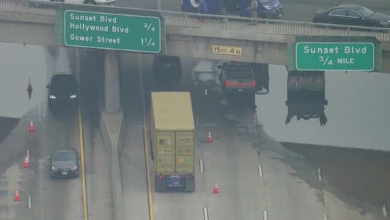 VIDEO: Broken water main floods 101 Freeway in Hollywood