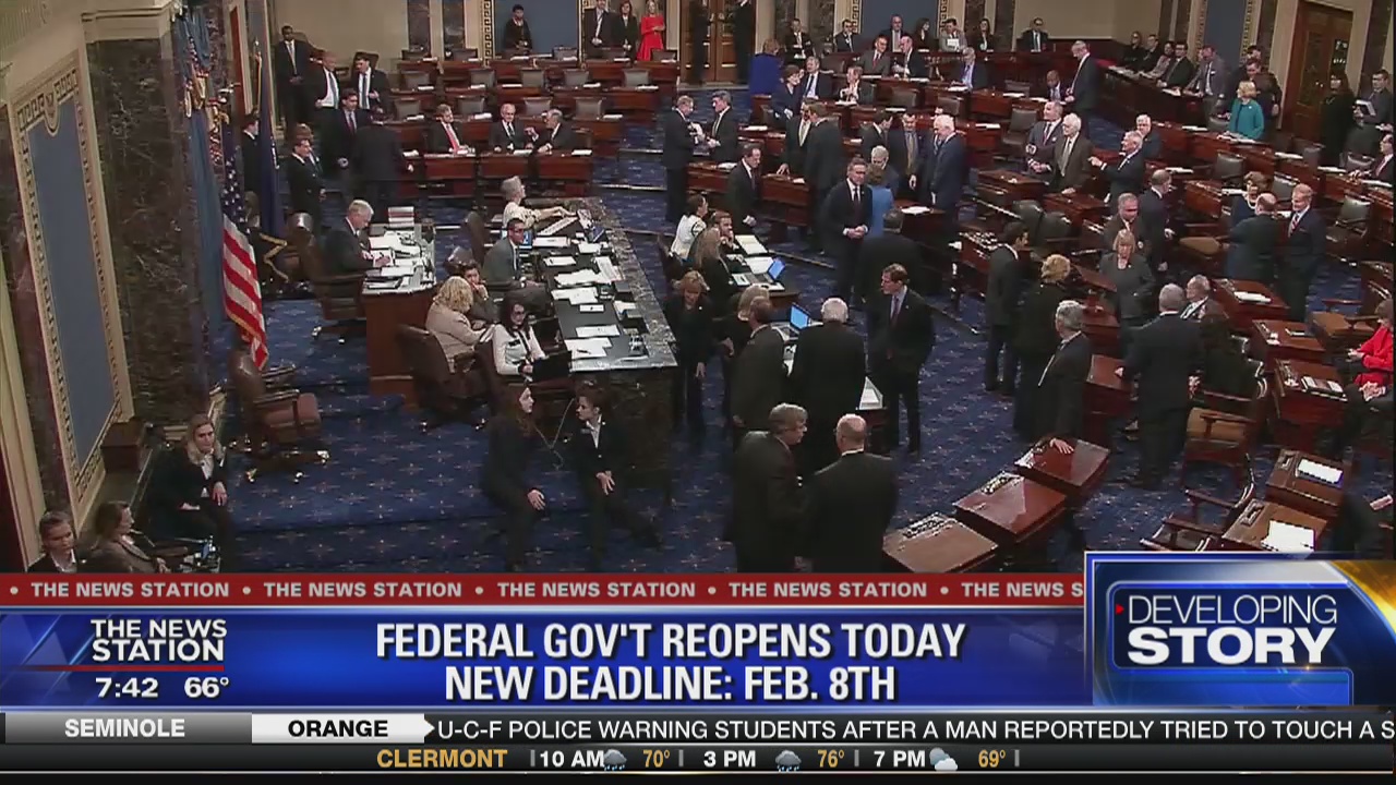 Federal government re-opens today, new deadline: february 8th