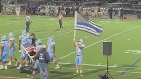 Saugus HS football team brings back 'Thin Blue Line' flag