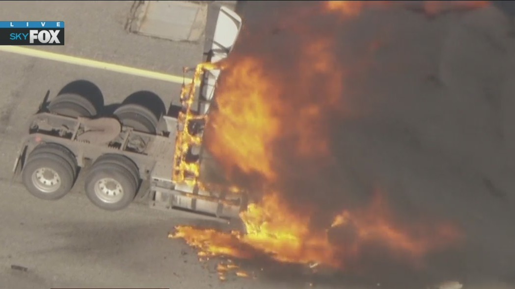 Big rig explodes into flames during police chase on 5 Freeway in LA County