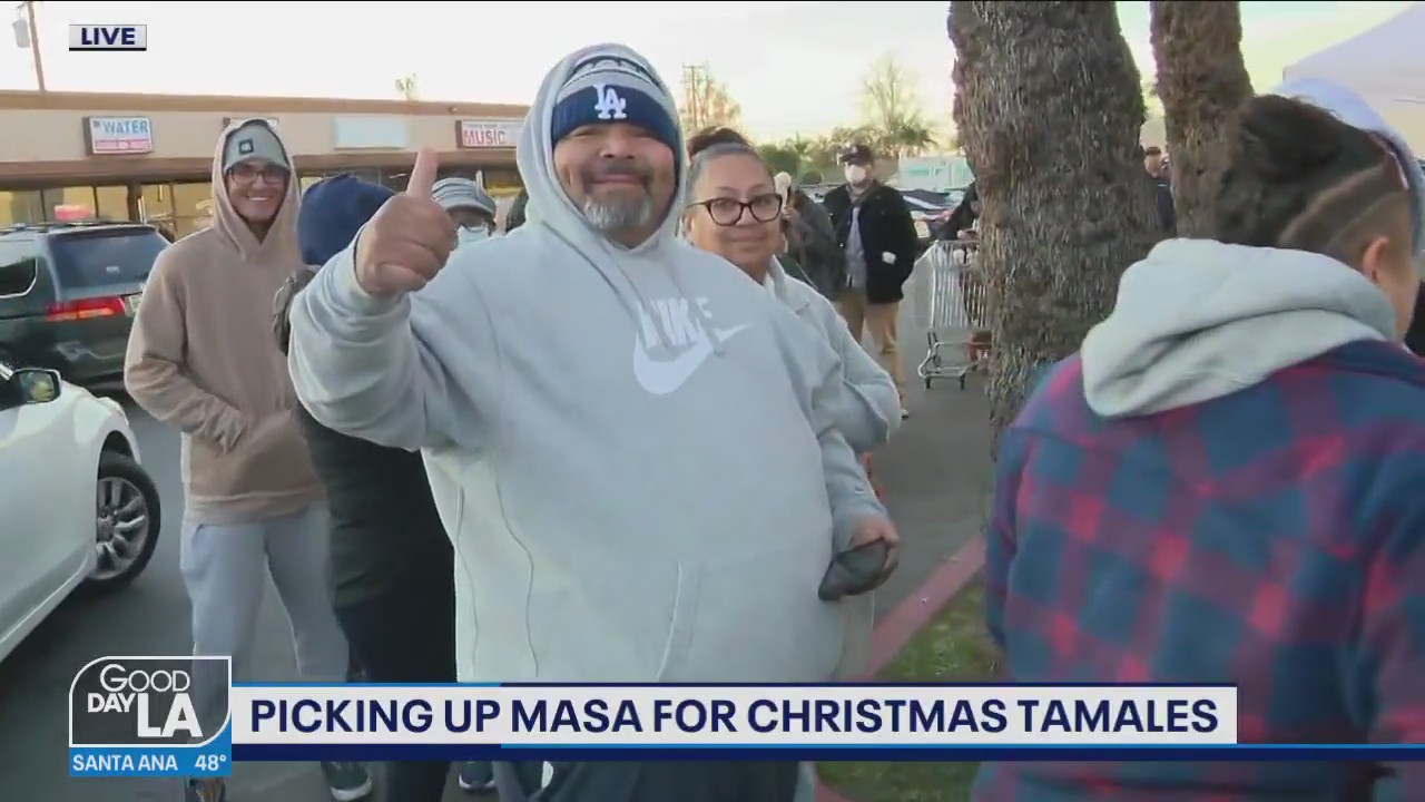 Picking up masa for Christmas tamales