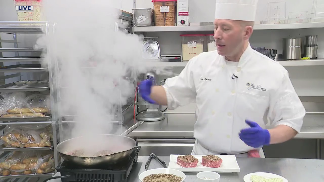 Andiamo Chef Jim Oppat prepares Steak au Poivre
