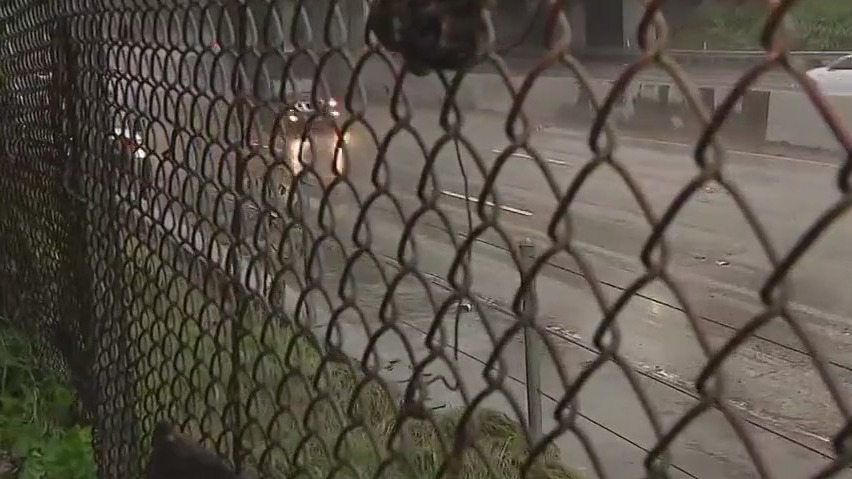 Water main break floods 101 Freeway in Boyle Heights