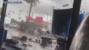 Montebello tornado: Debris fly around, buildings and cars destroyed