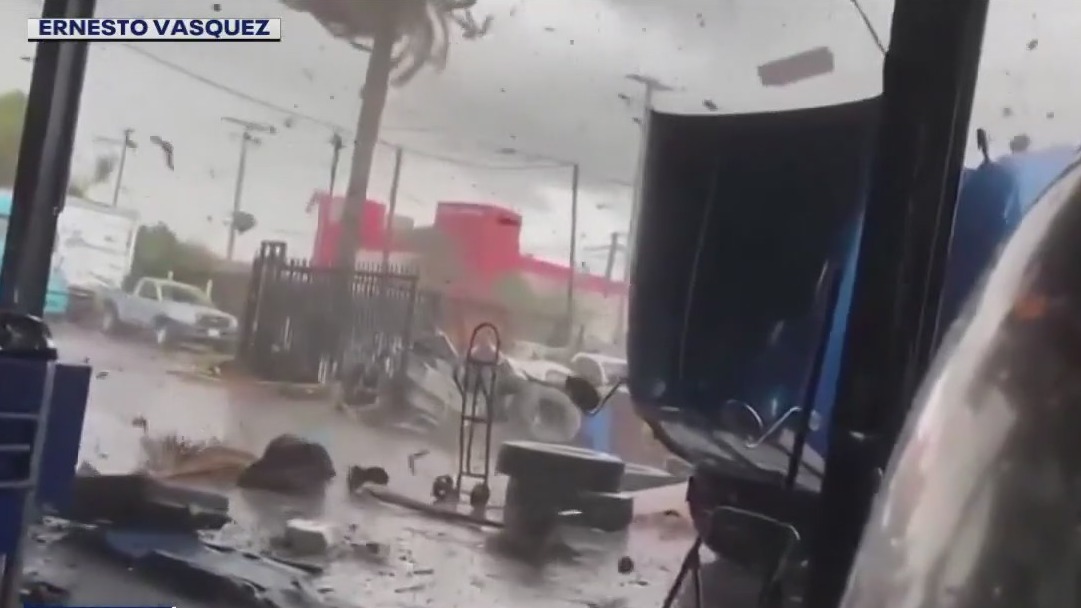 Montebello tornado: Debris fly around, buildings and cars destroyed