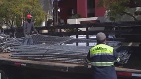 Peaceful night at Echo Park Lake as fences surrounding park were being taken down