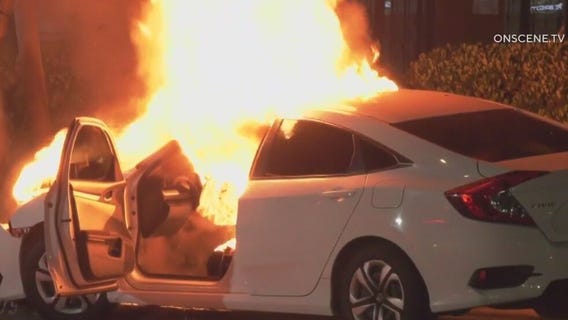 Fiery crash causes power outage in Riverside