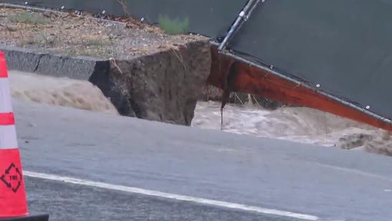 Hilary crumbles road in Santa Clarita