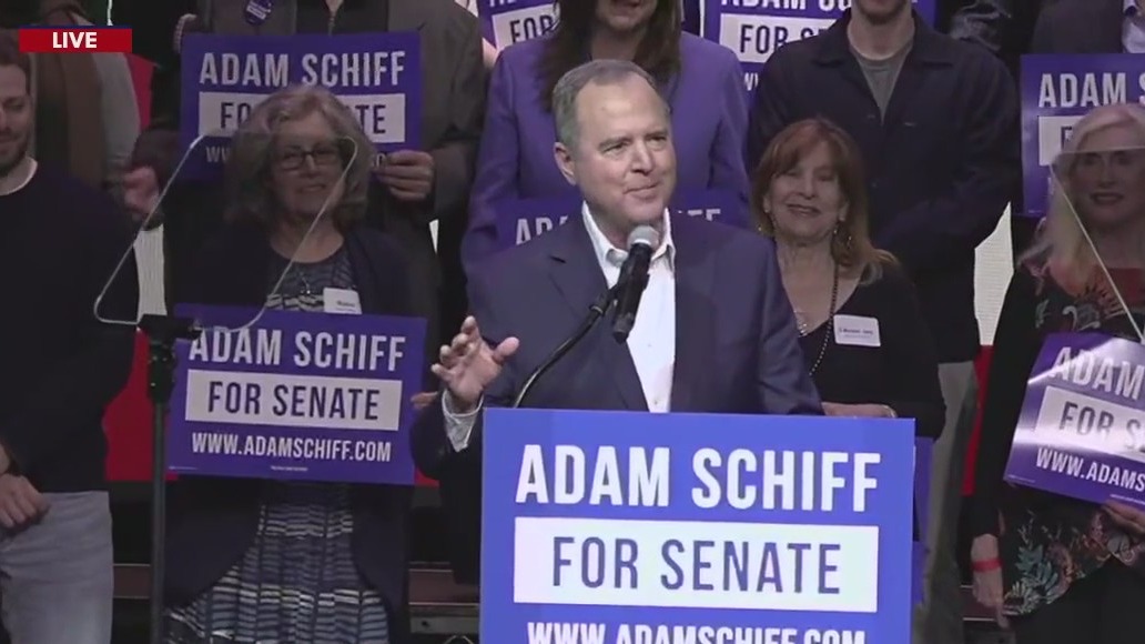 Adam Schiff speaks after advancing in US Senate race