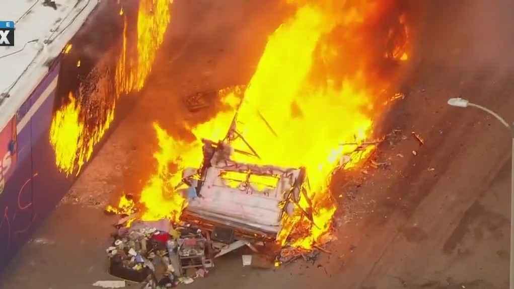 RV catches fire in South LA