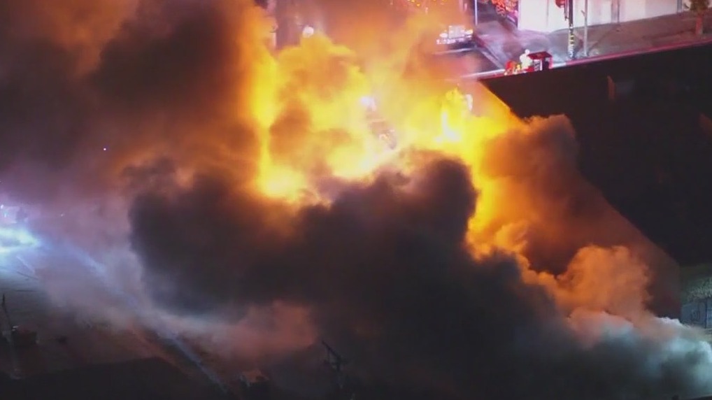 Massive fire erupts in downtown LA