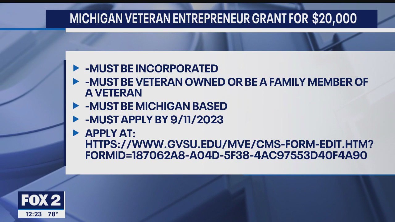 Michigan Veteran Entrepreneur Grant for  $20,000