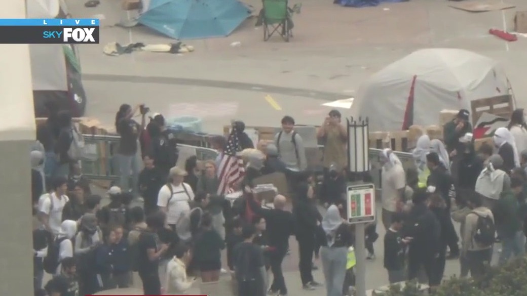 UC Irvine protests: Brief scuffle at small pit