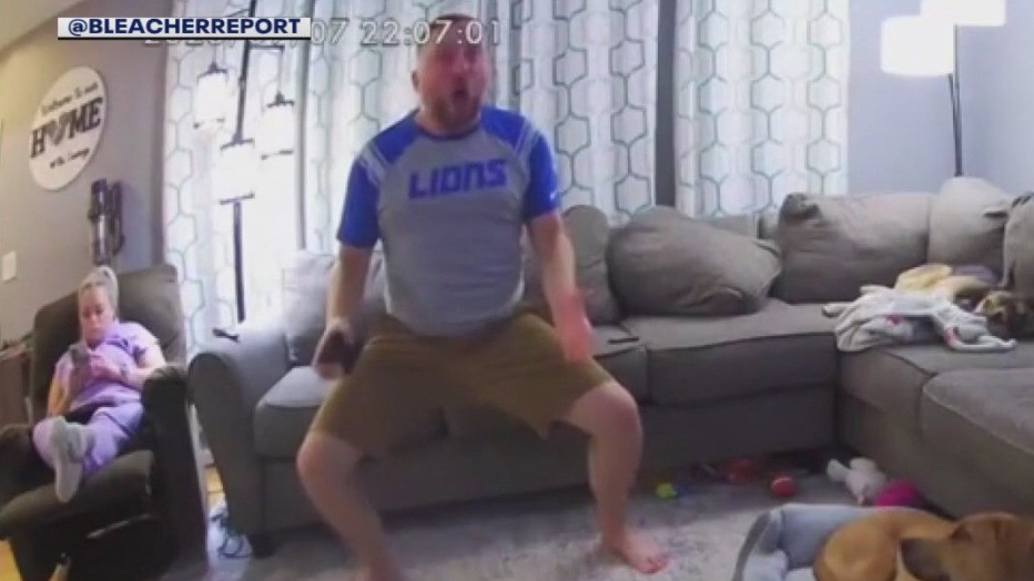 Lions fan can't help getting hype after big play