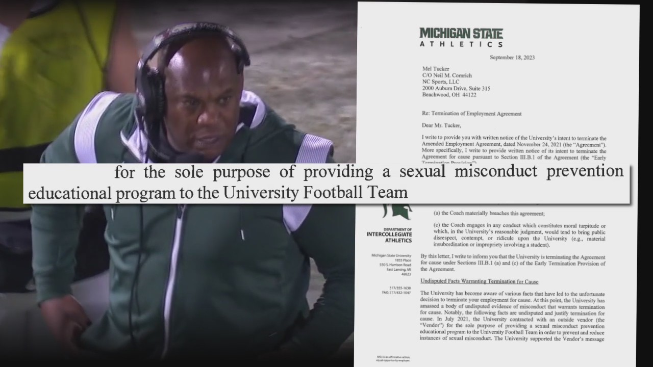 Michigan State to fire football coach Mel Tucker for contract violation