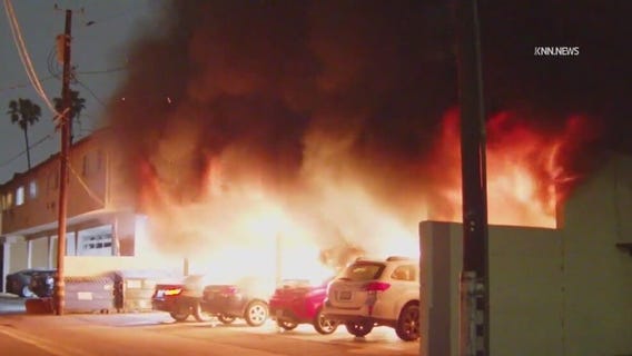 Cars damaged in Studio City carport fire