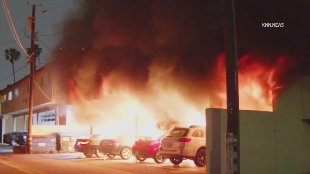 Cars damaged in Studio City carport fire