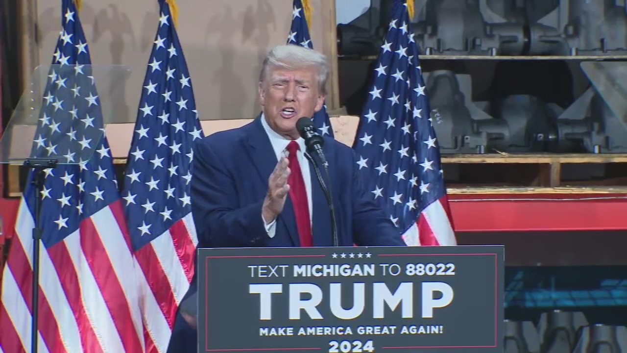 Former President Donald Trump takes aim at Big Three leadership, Biden in Michigan visit