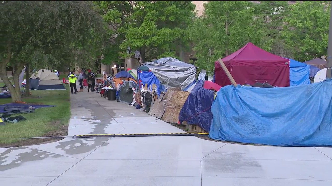 Pro-Palestinian protesters continue to camp at Wayne State