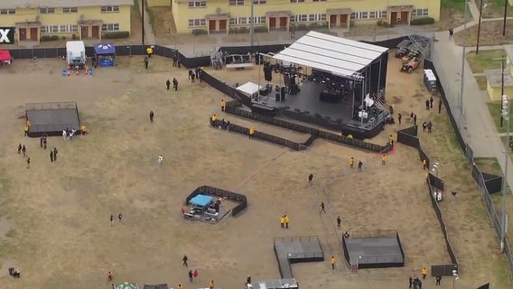 Spotting Stu: Crews set up for Watts concert, toy drive