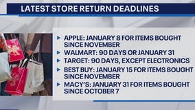 Shopping return deadlines after Christmas Day