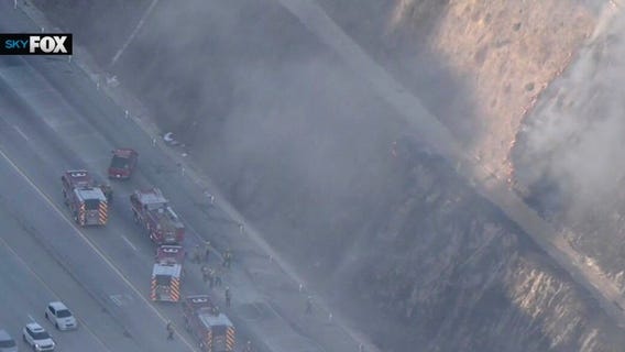 Fire along 405 Freeway near Granada Hills