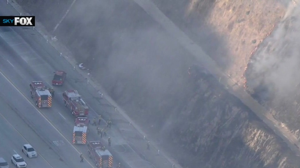 Fire along 405 Freeway near Granada Hills
