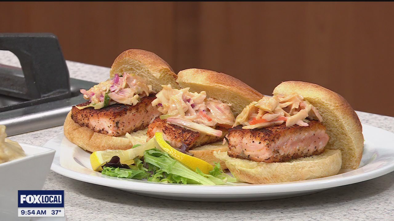 Making salmon sliders with Jay Birds Bar & Grille