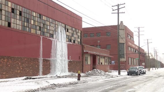 Broken water pipes, frigid temps create 'ice fall' at Detroit warehouse