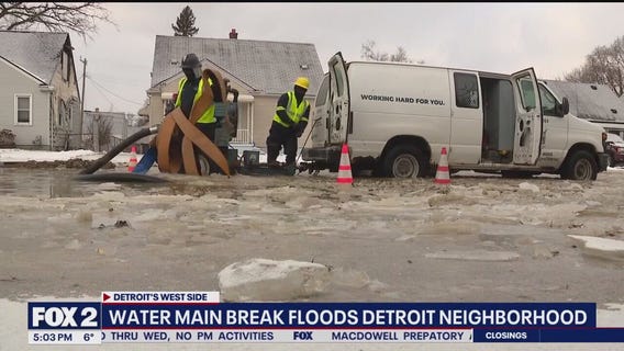 Detroit neighborhood floods and freezes after water main break