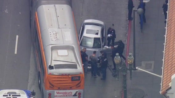 Police chase ends with car crashing into bus