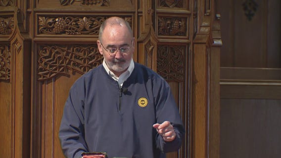 Shawn Fain talks at Central United Methodist Church about 'greedy' politicians among other topics