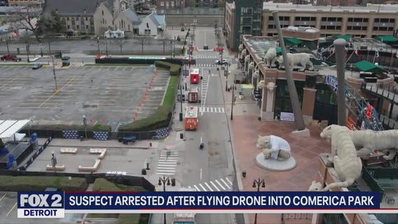 Suspect arrested after drone flies into Comerica Park during Tigers' home opener