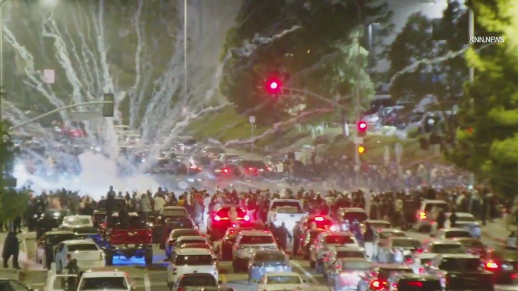 Fireworks go off during LA street takeover