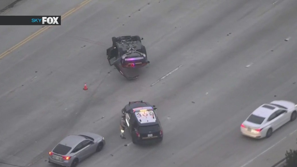 Cop car flips over during police chase