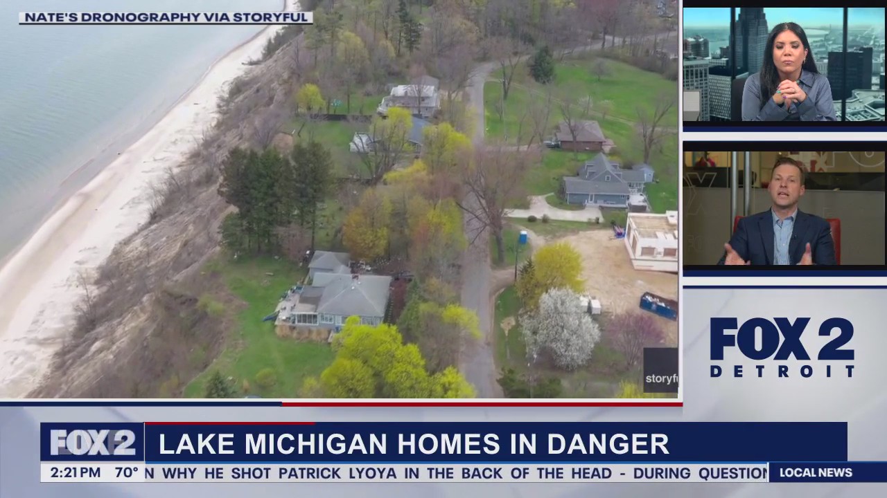 Homes at risk of falling off eroding cliffs along Lake Michigan