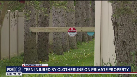 Teen injured after homeowner hangs clothesline from house on private property