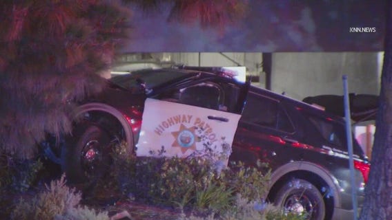 2 hurt after CHP car slams into tree