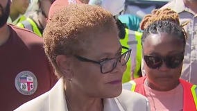 Mayor Bass takes questions at encampment cleanup