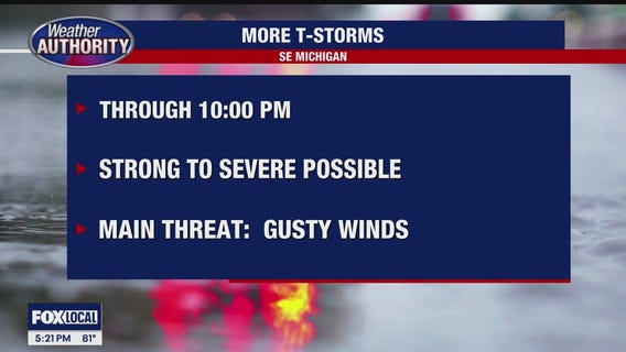 Storms tonight, chance of showers Thursday