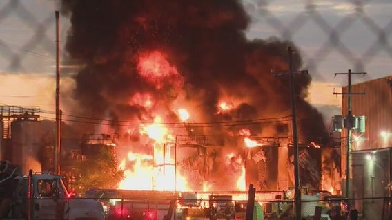 Industrial building burns in Detroit