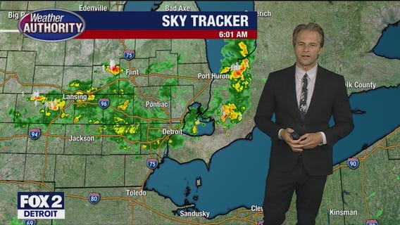 Morning downpours with more rain, storms later