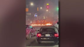 Detroit street takeover ends with car set on fire