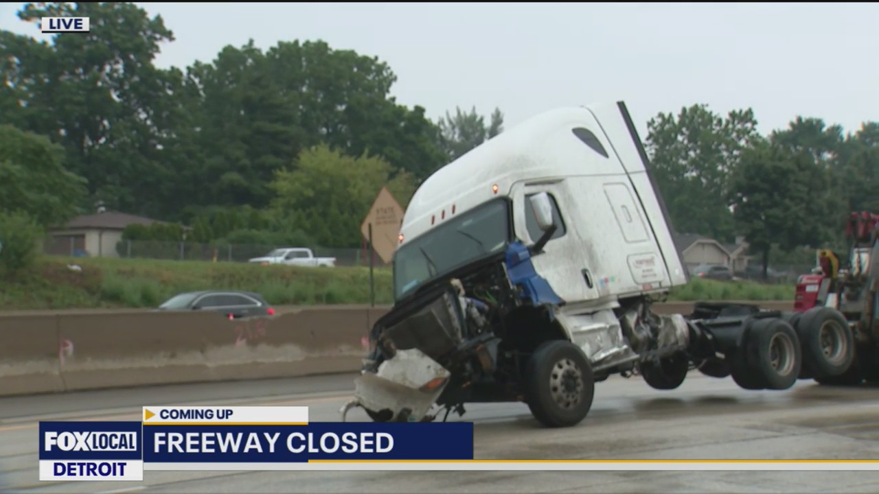 Semi-truck crash cleanup continues on I-696 in Warren