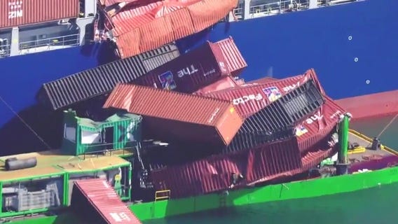 Over 60 shipping containers fall off cargo ship