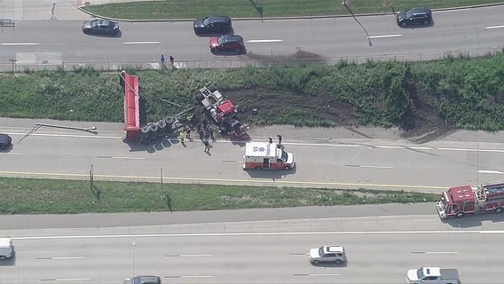 SkyFOX over semi-truck crash on I-696